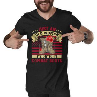 Just An Old Woman Who Wore Combat Boots Veteran Costume T-Shirt Men V-Neck Tshirt - Monsterry