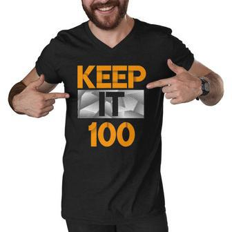 Keep It 100 Orange Color Graphic Men V-Neck Tshirt | Mazezy