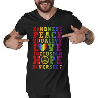 Kindness Equality Love Lgbtq Rainbow Flag Gay Pride Month Men V-Neck Tshirt | Mazezy