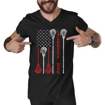 Lacrosse Dad 4Th Of July Usa Flag Gift Men V-Neck Tshirt - Seseable