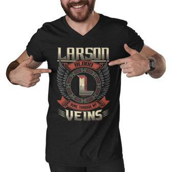 Larson Blood Run Through My Veins Name Men V-Neck Tshirt - Seseable