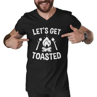 Lets Get Toasted Campfire Smores Marshmallows Camping Men V-Neck Tshirt | Mazezy