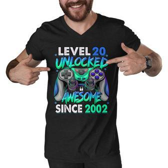 Level 20 Unlocked Awesome Since 2002 20Th Birthday Gaming V4 Men V-Neck Tshirt - Seseable