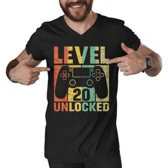 Level 20 Unlocked Video Game 20Th Birthday Gift Retro Men V-Neck Tshirt - Seseable