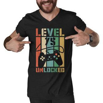 Level 75 Unlocked Funny Video Game 75Th Birthday Gamer Party Men V-Neck Tshirt - Seseable