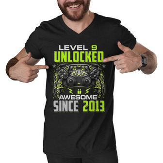 Level 9 Unlocked Awesome Since 2013 9Th Birthday Gaming V8 Men V-Neck Tshirt - Seseable