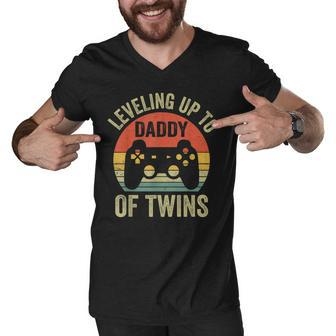 Leveling Up To Daddy Of Twins Expecting Dad Video Gamer Men V-Neck Tshirt - Seseable