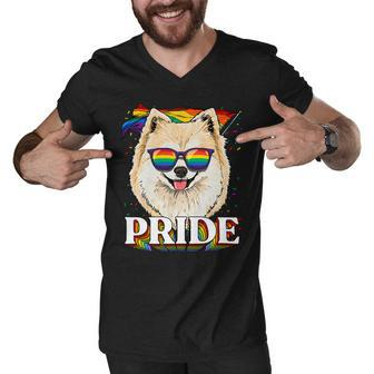 Lgbt Pomeranian Gay Pride Lgbtq Rainbow Flag Sunglasses T-Shirt Men V-Neck Tshirt - Seseable