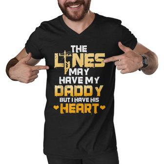 Lineman Dad I Have My Daddys Heart Fathers Day Kid Men V-Neck Tshirt - Seseable