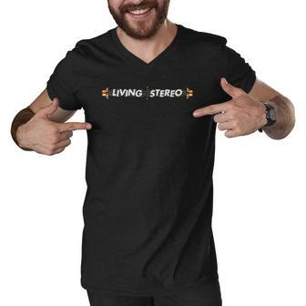 Living Stereo Full Color Arrows Speakers Design Men V-Neck Tshirt | Mazezy