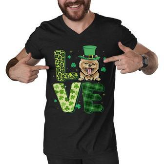 Love Pomeranian Shamrock Leopard Plaid St Patricks Day T-Shirt Men V-Neck Tshirt - Seseable