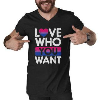 Love Who You Want Bisexual Heart Cute Bi Pride Flag Lgbtq Men V-Neck Tshirt | Mazezy
