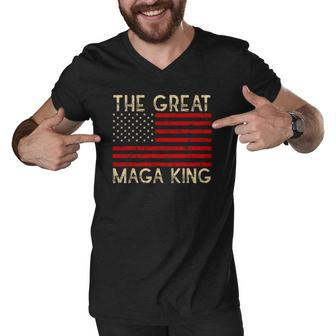 Maga King The Great King Ultra Maga Republican Vintage Flag Men V-Neck Tshirt | Mazezy