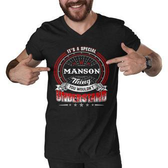Manson Shirt Family Crest Manson T Shirt Manson Clothing Manson Tshirt Manson Tshirt Gifts For The Manson Men V-Neck Tshirt - Seseable