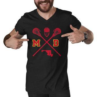 Maryland Lacrosse Vintage Md Lax Weathered Men V-Neck Tshirt | Mazezy