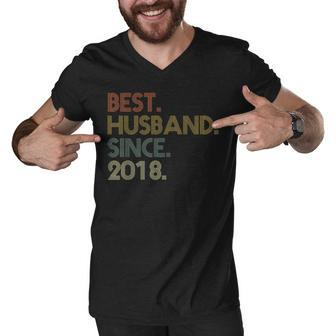 Mens 4Th Wedding Anniversary Best Husband Since 2018 Men V-Neck Tshirt - Seseable