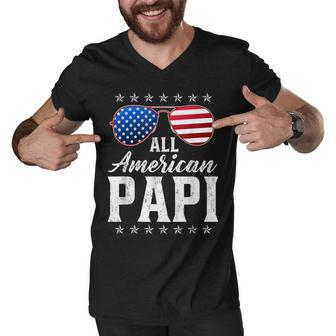 Mens All American Papi 4Th Of July Fathers Day Papi Gift Men V-Neck Tshirt - Seseable