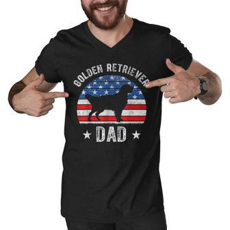 Mens American Flag Golden Retriever Dad 4Th Of July Fathers Day Men V-Neck Tshirt - Seseable