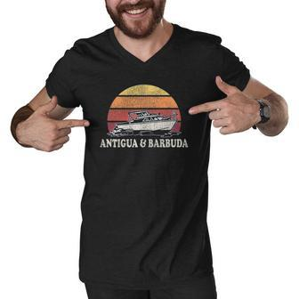 Mens Antigua And Barbuda Vintage Boating 70S Retro Boat Design Men V-Neck Tshirt | Mazezy