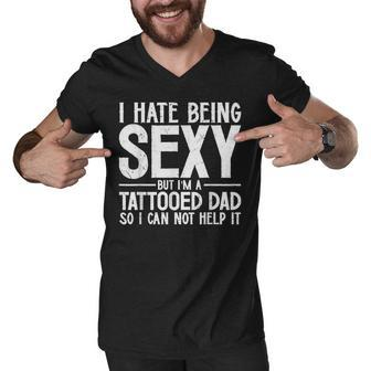 Mens Awesome Dads Have Tattoos And Beards Fathers Day V2 Men V-Neck Tshirt - Seseable