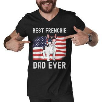 Mens Best Frenchie Dad Ever American Flag 4Th Of July Fathers Day Men V-Neck Tshirt - Seseable