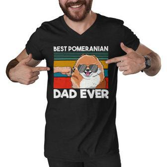 Mens Best Pomeranian Dad Ever Dog Dad Fist Bump T-Shirt Men V-Neck Tshirt - Seseable