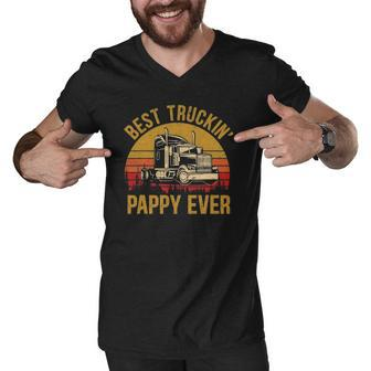 Mens Best Truckin Pappy Ever Big Rig Trucker Fathers Day Men V-Neck Tshirt | Mazezy