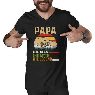 Mens Dad For Fathers Day Man-Myth The Legend Funny Papa Men V-Neck Tshirt | Mazezy