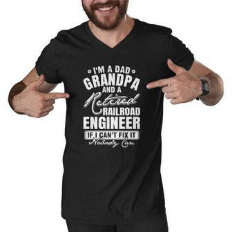 Mens Dad Grandpa And A Retired Railroad Engineer Fathers Day Men V-Neck Tshirt | Mazezy