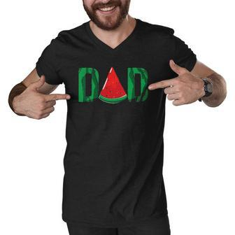 Mens Dad Watermelon Funny Summer Fruit Dad Fathers Day Men V-Neck Tshirt | Mazezy