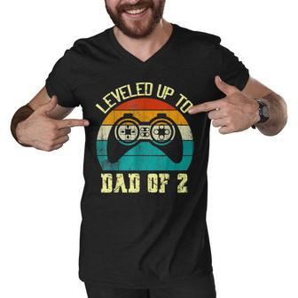 Mens Daddy Again Leveled Up To Dad Of 2 Dad V2 Men V-Neck Tshirt - Seseable
