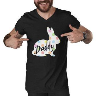Mens Daddy Bunny Easter Egg Polka Dot Bunny Rabbit Father Dad Men V-Neck Tshirt | Mazezy