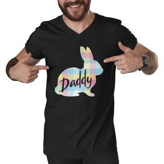 Mens Daddy Bunny Rabbit Pastel Plaid Father Dad Easter Men V-Neck Tshirt | Mazezy