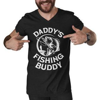 Mens Daddys Fishing Buddy Young Fishing Man Gift For Boys Kids Men V-Neck Tshirt - Seseable