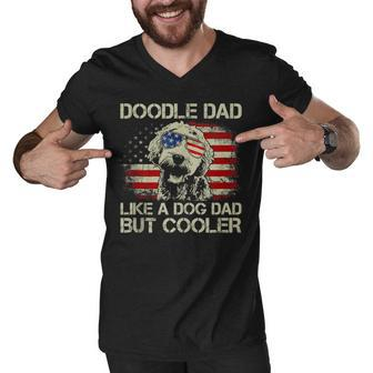 Mens Doodle Dad Like A Dog Dad But Cooler Usa Flag 4Th Of July Men V-Neck Tshirt - Seseable