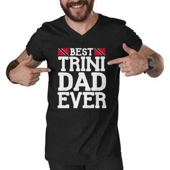 Mens Flag Castle Best Trini Dad Ever Fathers Day Trinidad Men V-Neck Tshirt | Mazezy