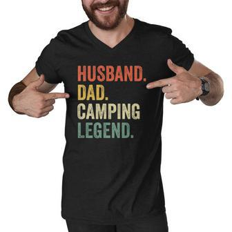 Mens Funny Camper Husband Dad Camping Legend Vintage Fathers Day Men V-Neck Tshirt | Mazezy
