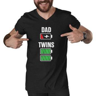 Mens Funny Dad Fathers Day Birthday Twins Twin Dad Men V-Neck Tshirt | Mazezy