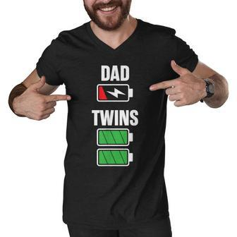 Mens Funny Dad Fathers Day Birthday Twins Twin Dad Men V-Neck Tshirt - Seseable