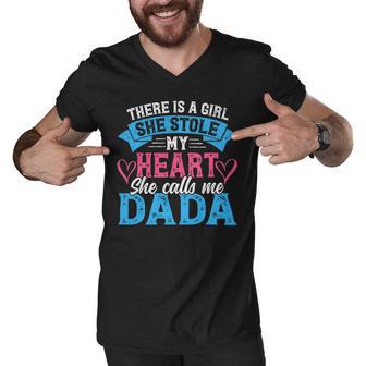 Mens Funny Fathers Day Shirt A Girl She Calls Me Dada Grandpa 7 Shirt Men V-Neck Tshirt | Favorety AU