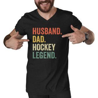 Mens Funny Hockey Player Husband Dad Hockey Legend Vintage Men V-Neck Tshirt | Mazezy