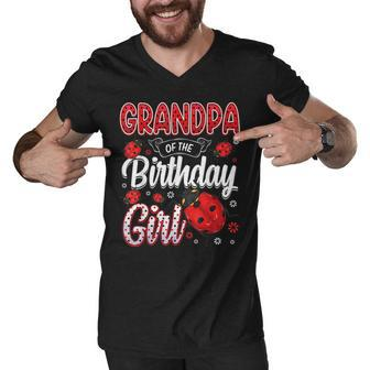 Mens Grandpa Of The Birthday Girl - Family Ladybug Birthday Men V-Neck Tshirt - Seseable