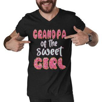 Mens Grandpa Of The Sweet Girl Donut Birthday Party Outfit Family Men V-Neck Tshirt - Seseable
