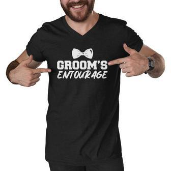 Mens Grooms Entourage Bachelor Stag Party Men V-Neck Tshirt | Mazezy