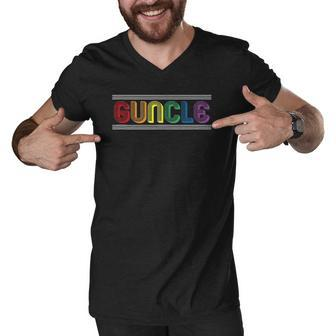 Mens Guncle Gay Uncle Lgbt Pride Flag Gift Men V-Neck Tshirt | Mazezy