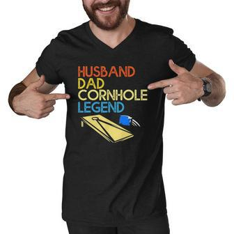Mens Husband Dad Cornhole Legend Men V-Neck Tshirt | Mazezy