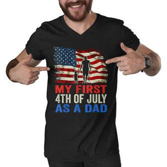 Mens My First 4Th Of July As A Dad July 4Th New Dad Usa Flag Men V-Neck Tshirt - Seseable