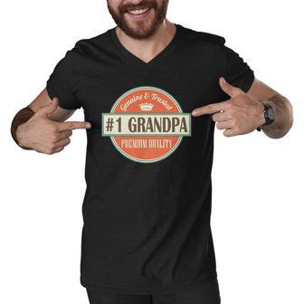 Mens Number 1 Grandpa 1 Grandfather Fathers Day Gift Men V-Neck Tshirt | Mazezy