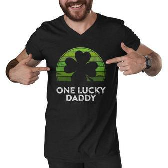 Mens One Lucky Daddy Shamrock Sunset Irish St Patricks Day Men V-Neck Tshirt | Mazezy