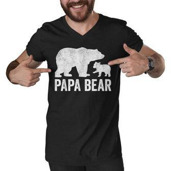 Mens Papa Bear Fathers Day Grandad Fun 1 Cub Kid Grandpa Men V-Neck Tshirt - Seseable